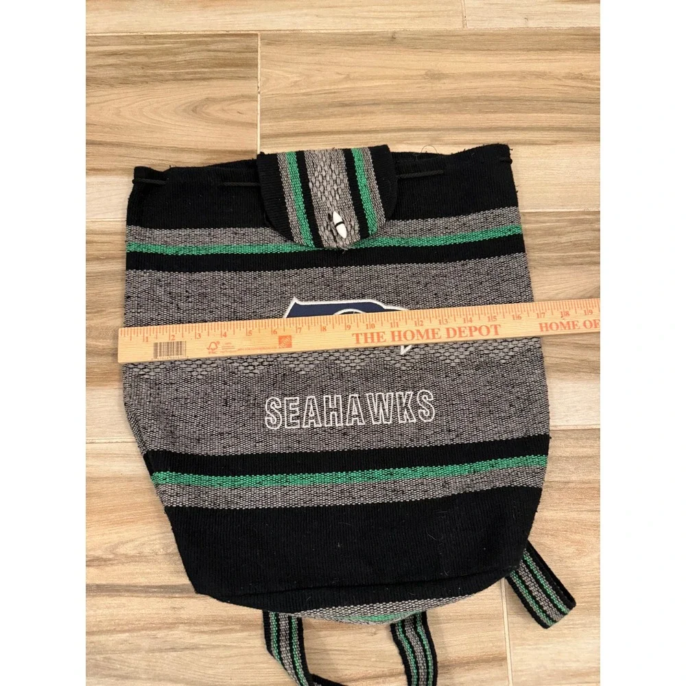 Seattle Seahawks Woven Baja‎ Backpack Striped Drawstring Bag NFL Fan Gear Black